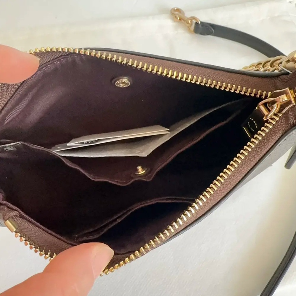 Coach Signature Canvas Gold/Walnut/Black Mini Teri Shoulder Bag - Picture 14 of 14